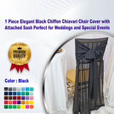 1 Piece Elegant Black Chiffon Chiavari Chair Cover with Attached Sash Perfect for Weddings and Special Events