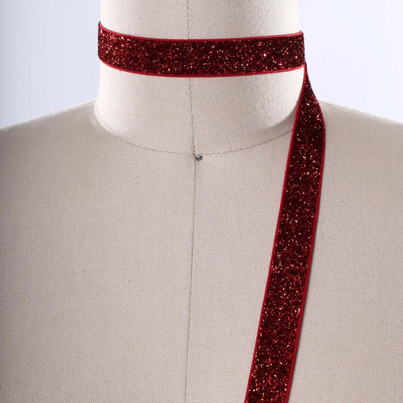 5/8" 2 Yards Red Glitter Elastic Trim Scarlet Sparkly Elastic for Face Mask Headband DIY