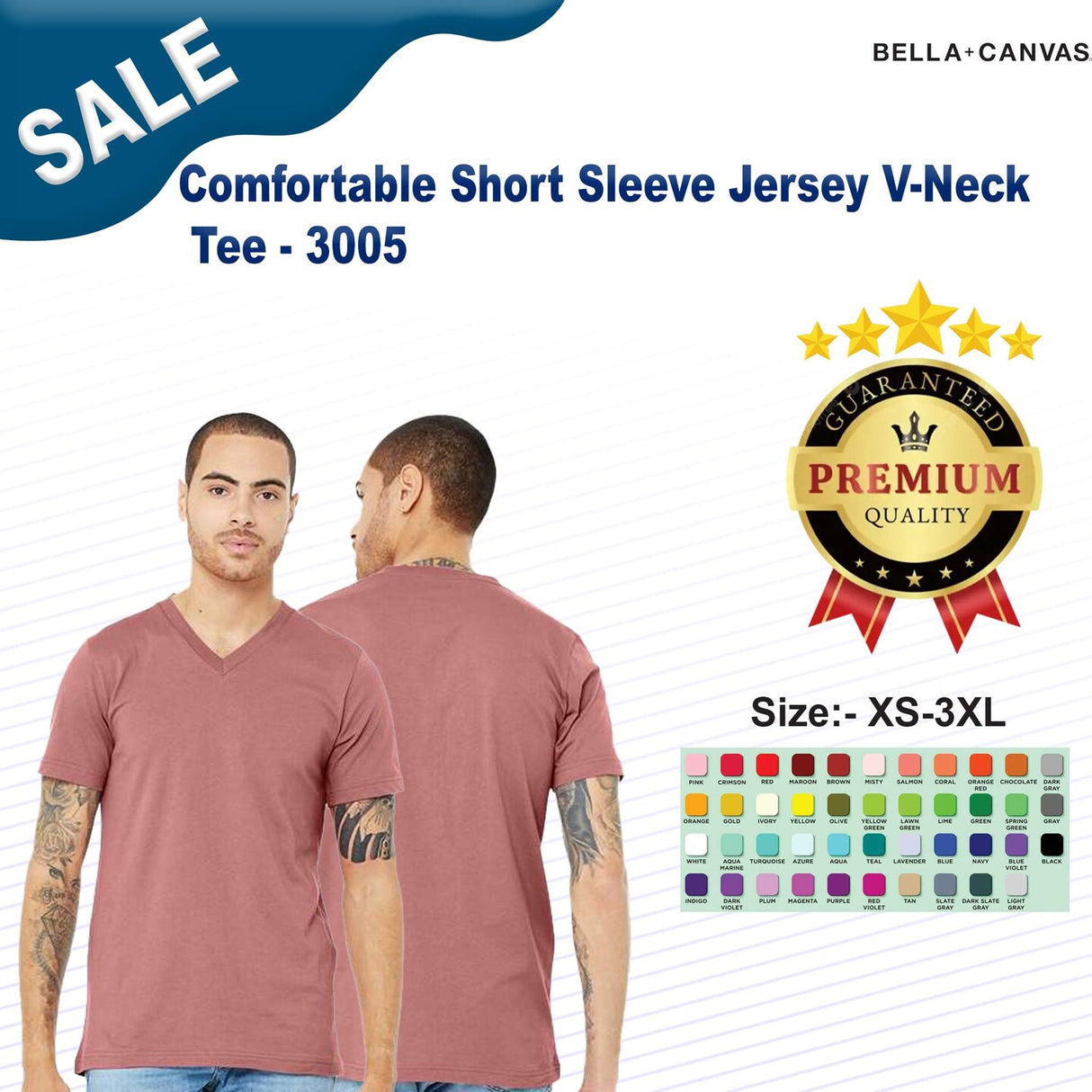 BELLA + CANVAS® - Comfortable Short Sleeve Jersey V-Neck Tee
