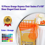 10 Pieces Orange Organza Chair Sashes 8"x108" Sheer Elegant Event Accent