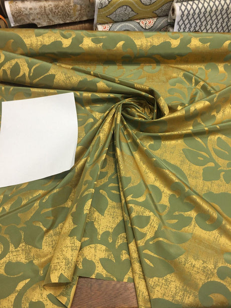 Fabricut Green Gold Jacobean Reversible Drapery Fabric - Green Gold Jacobean Reversible, 56" Width (1 Yard)