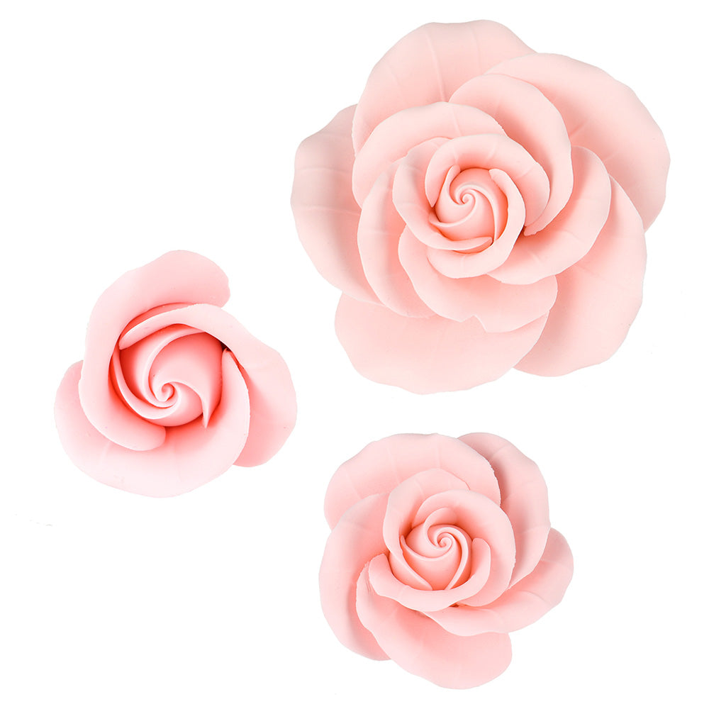 Soft Pink Garden Roses Gumpaste Flowers - Set of 6