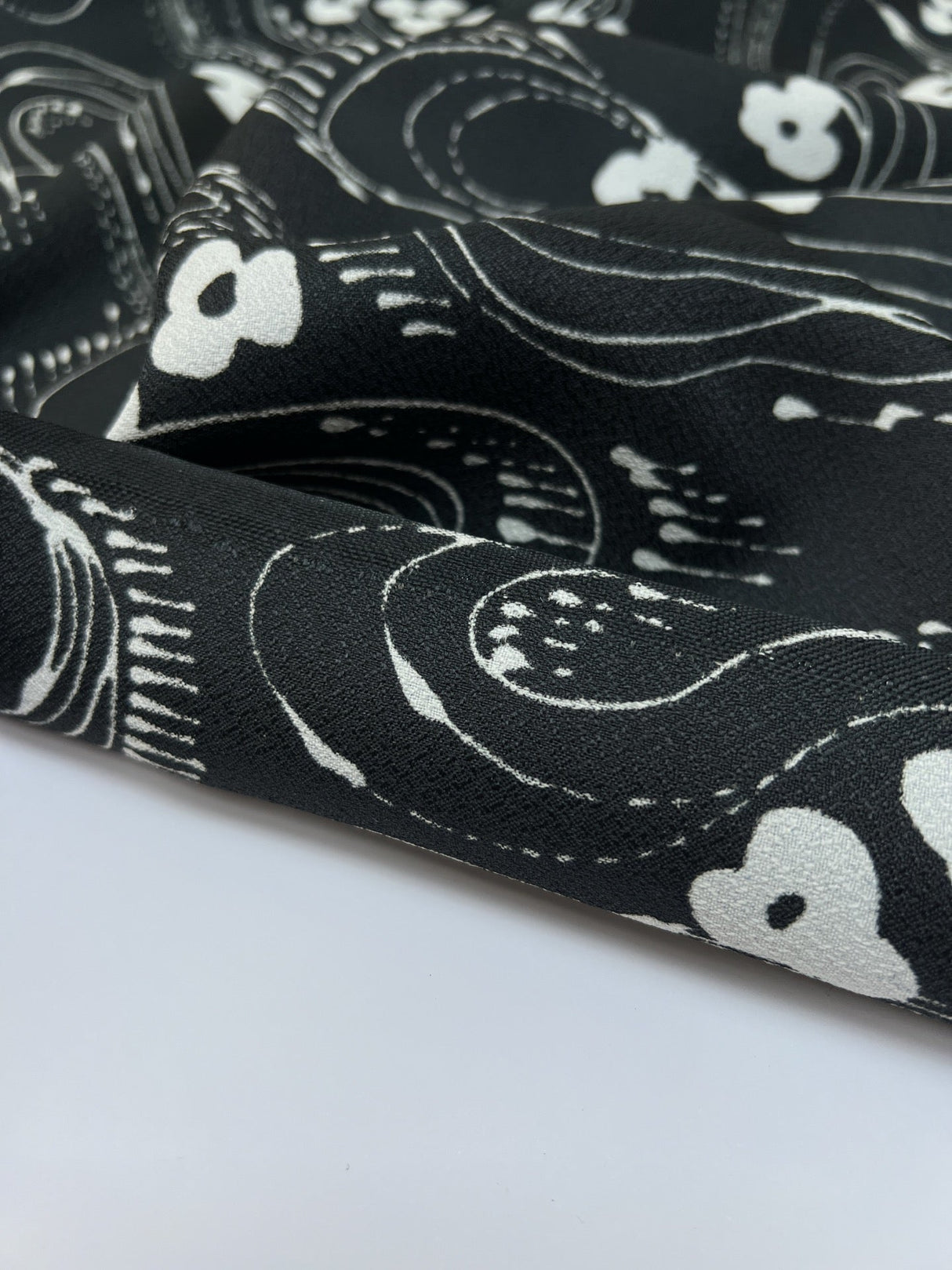 Polyester Crepe Printed Black White Floral