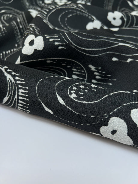 Polyester Crepe Printed Black White Floral