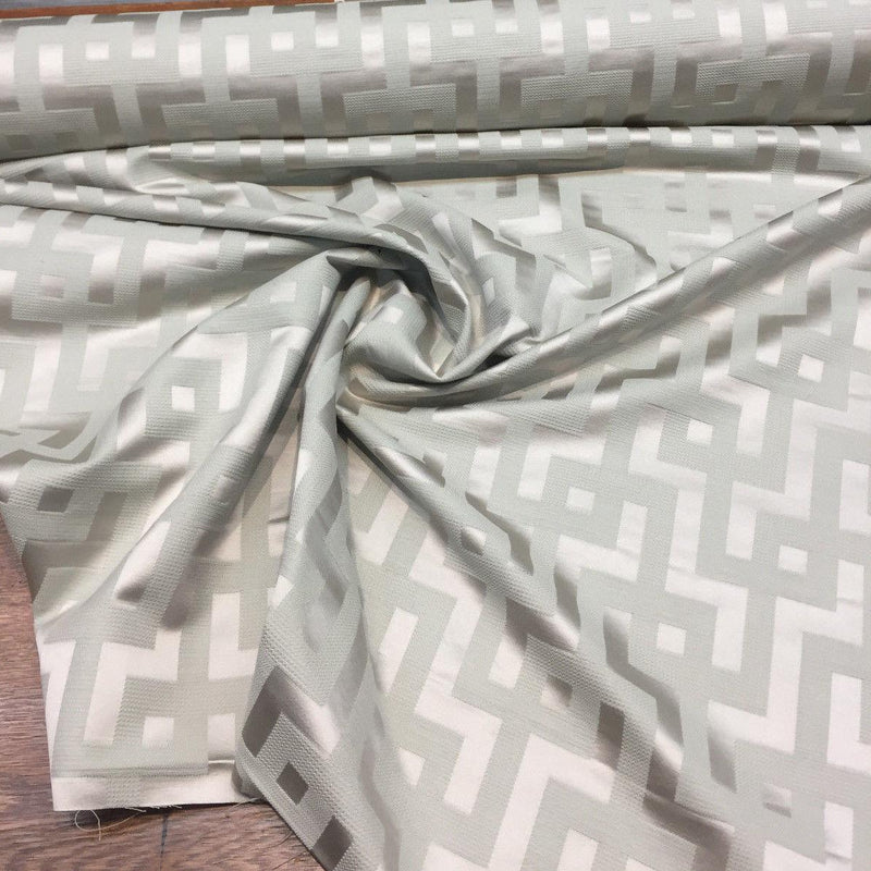 P Kaufmann Sage Puzzled Raised Jacquard Cotton Polyester Fabric - Contemporary Geometric, Sage, 6" Horizontal Repeat, 6.25" Vertical Repeat (1 Yard)