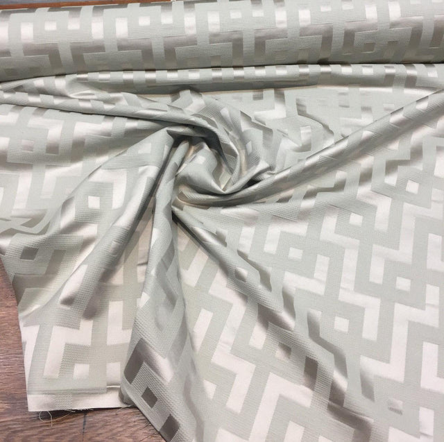 P Kaufmann Sage Puzzled Raised Jacquard Cotton Polyester Fabric - Contemporary Geometric, Sage, 6" Horizontal Repeat, 6.25" Vertical Repeat (1 Yard)