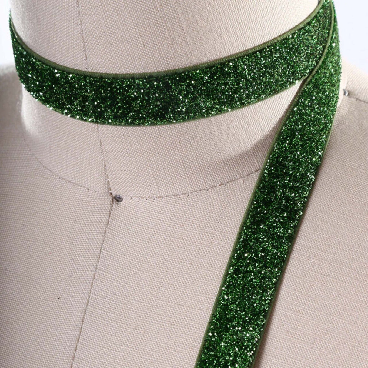 2 Yards 5/8" Grass Green Glitter Elastic Trim for Headband Making