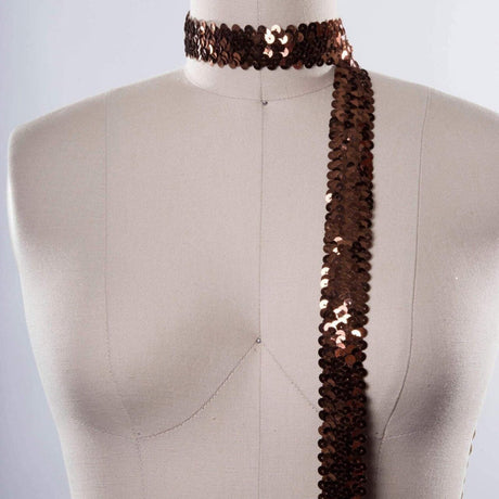 1 Yard 0.75" Penny Brown Stretch Sequin Trim Excellent for Crafting and Scrapbooking