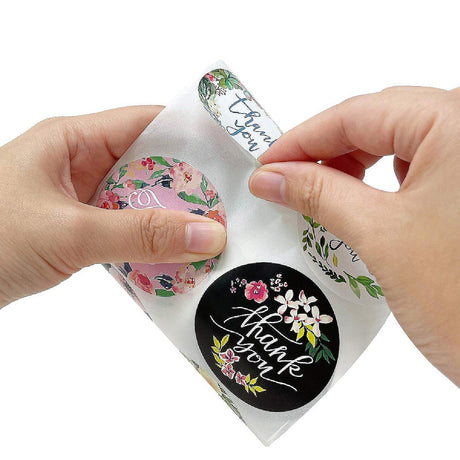 Wrapables 2" Thank You Stickers Roll Sealing Stickers and Labels 500 Pc Nature Bloom