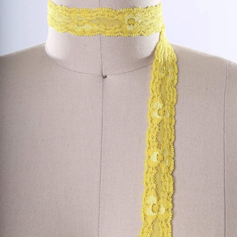2 Yards Bright Yellow Stretch Lace Trim 7/8" Floral Elastic Ribbon for Lingerie, Sewing & Crafts