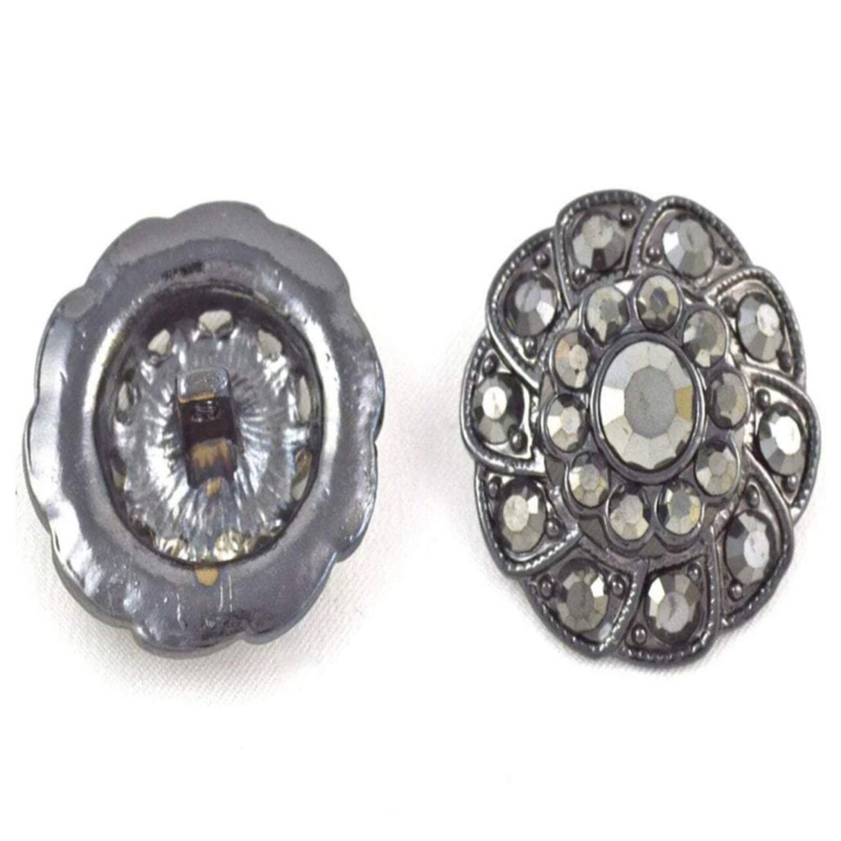 1 1/8" Gunmetal Geneva Classic Graphite Rhinestone Durable Button