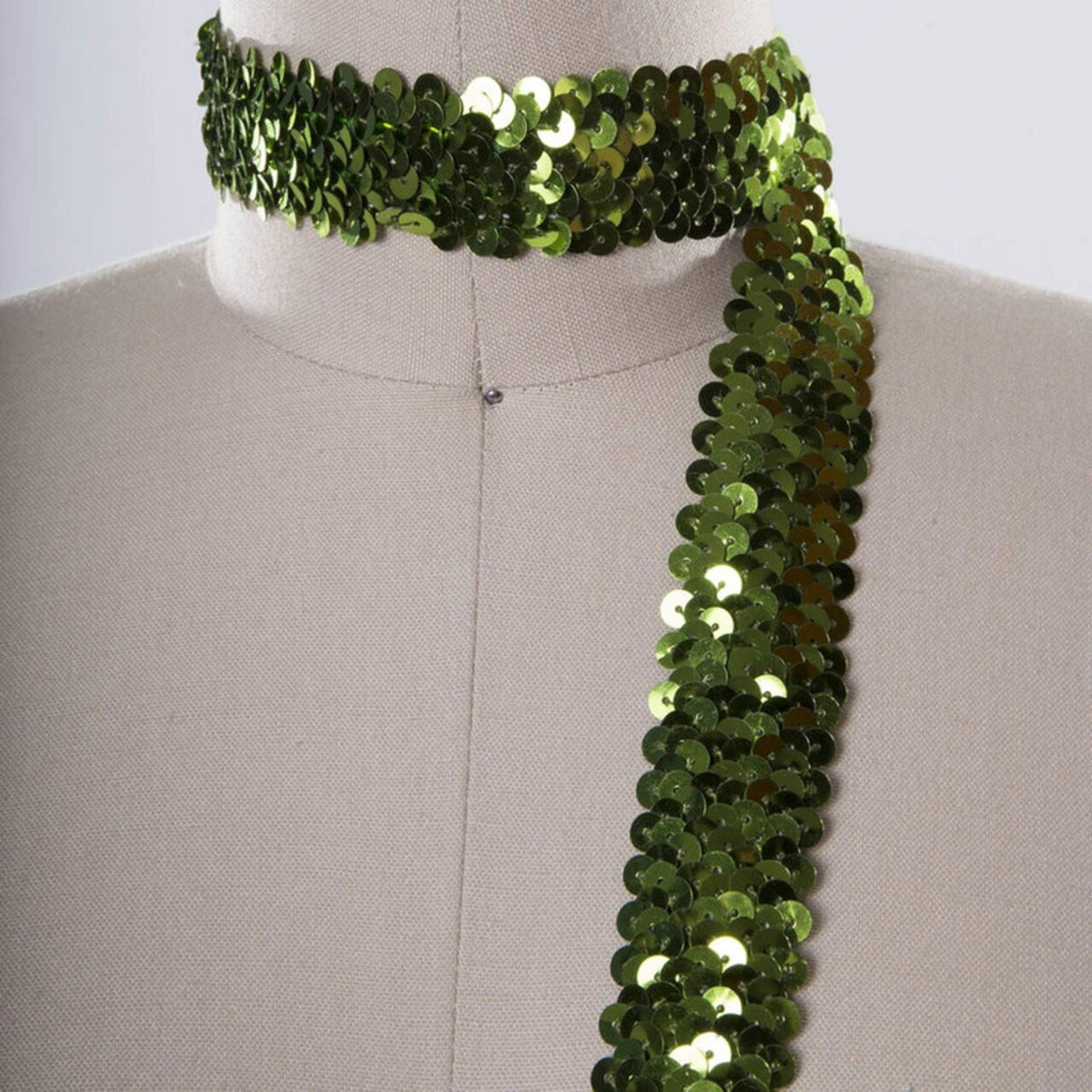 1 Yard Sparkly Pear Green Stretch Sequin Lace Trim 1.25"
