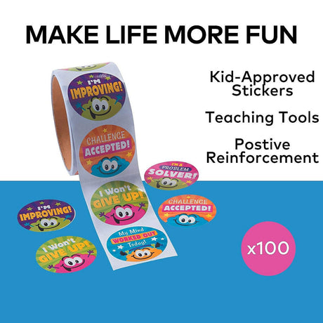 Growth Mindset Multicolor Sticker Roll 100 Pieces