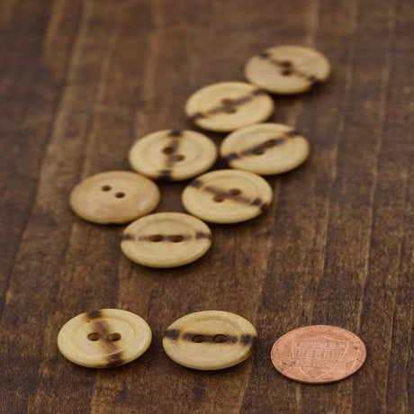 12 Pieces Flat Wooden Burnt Center Buttons Two-Hole, 15mm (5/8") Small Size