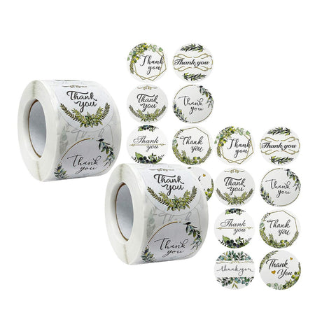 Wrapables Thank You Stickers Roll 1.5" Sealing Stickers & Labels 500 Pc Greenery Design