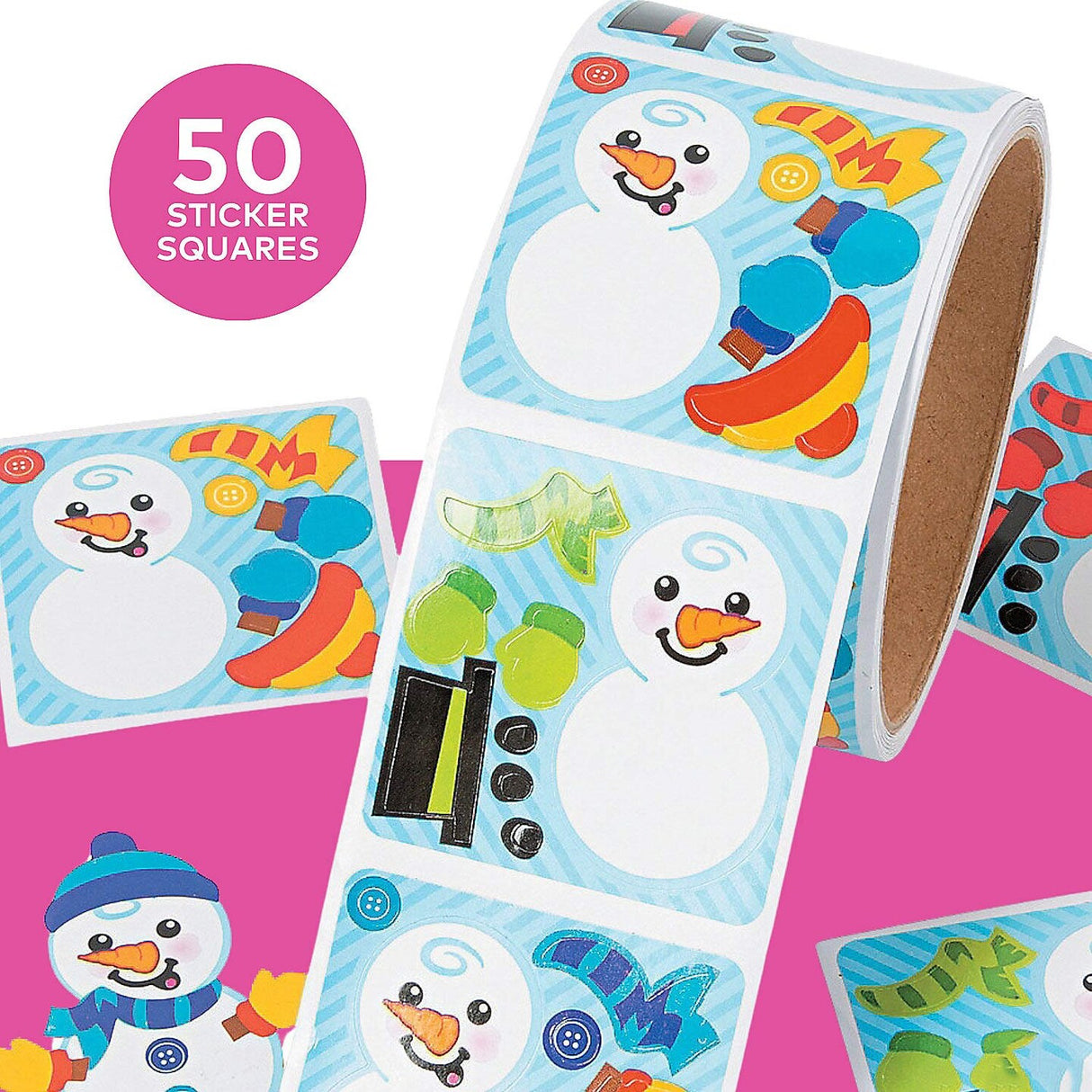 2" x 2" Mini Dress-a-Snowman Paper Sticker Roll 50 Pc