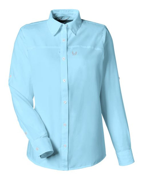 HUK® Women’s Long Sleeve Performance Shirt UPF 30+ Protection with Button Roll-Up Sleeves