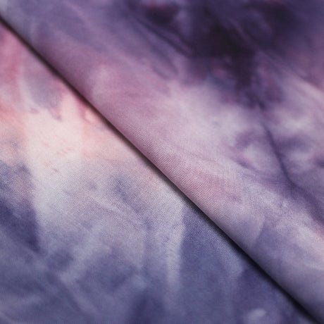 Tie Dye Glossy Flow Polyester Spandex Fabric - Purple Tie-Dye, 58/60" Width, 240 GSM (1 Yard)