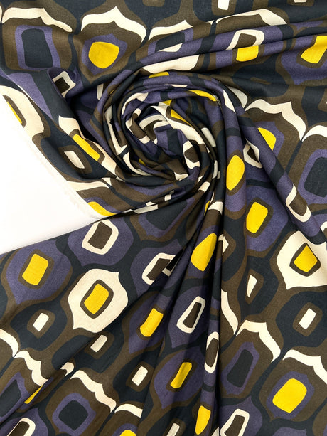 Cotton Batiste Printed Blue Geometric