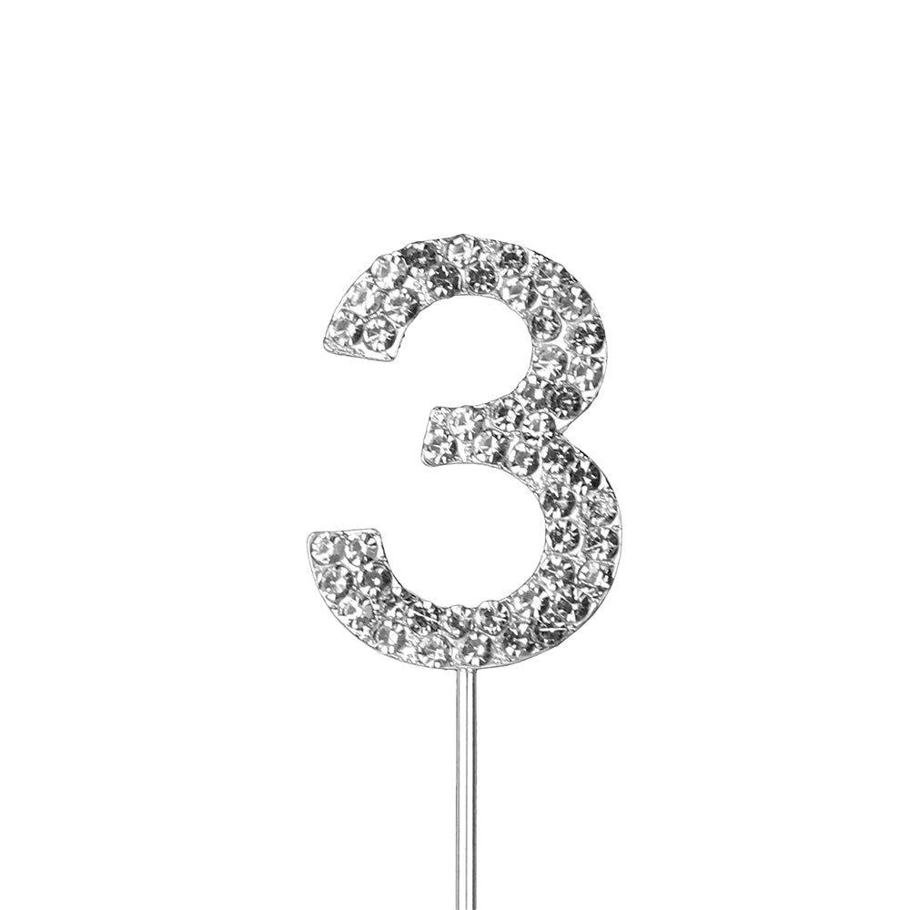 O'Creme Silver Rhinestone 'Number Three' Cake Topper