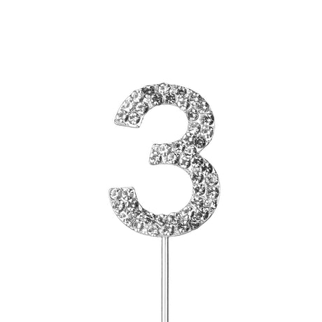 O'Creme Silver Rhinestone 'Number Three' Cake Topper