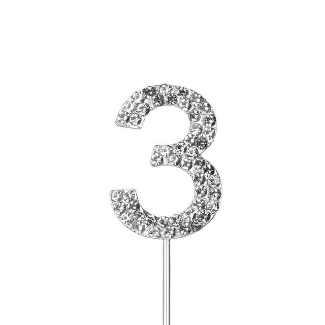 O'Creme Silver Rhinestone 'Number Three' Cake Topper