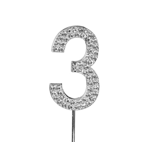 O'Creme Silver Rhinestone 'Number Three' Cupcake Topper