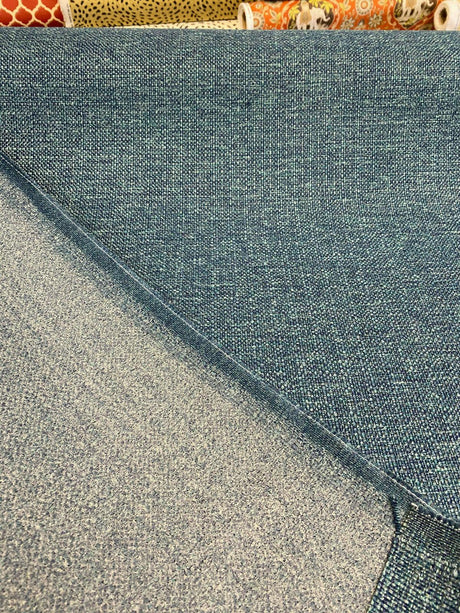 Sampson Ocean Peacock Blue Chenille Performance Upholstery Fabric - Blue Green Tweed Mix, 58" Width (1 Yard)