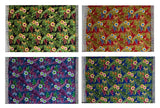 Hibiscus Plumeria & Tropical Leaves Rayon Fabric - Red, Teal, Turquoise, Royal, Black, Fringes, 72" L x 45" W (1 Piece)