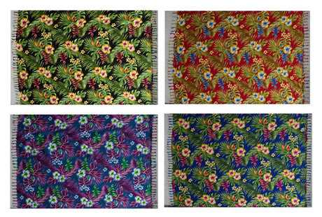 Hibiscus Plumeria Tropical Leaves Rayon Fabric - Tropical Floral Print, 72" L x 45" W (1 Piece)