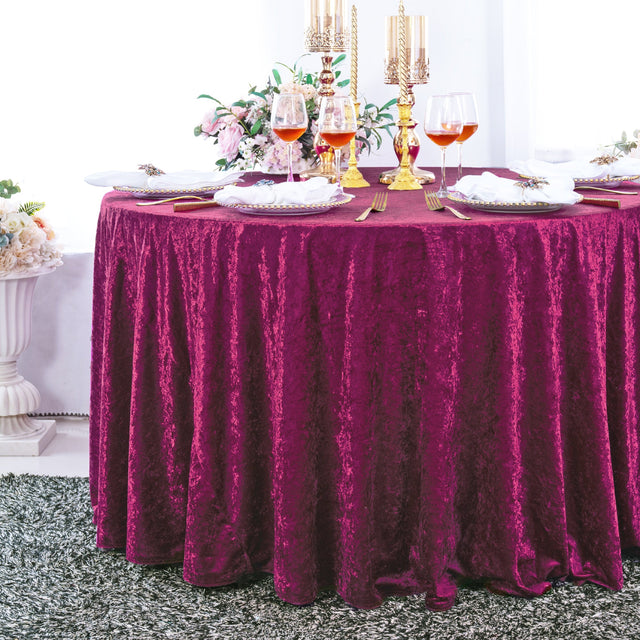 Round Crushed Velvet Tablecloth 120" Magenta/Azalea