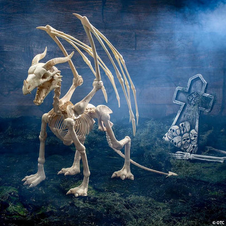 36" Dragon Skeleton Halloween Decoration with LED Light-Up Eyes