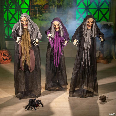 Outdoor Creepy Old Witches Halloween Yard Decoration Set of Three, for spooky Halloween party and home decor