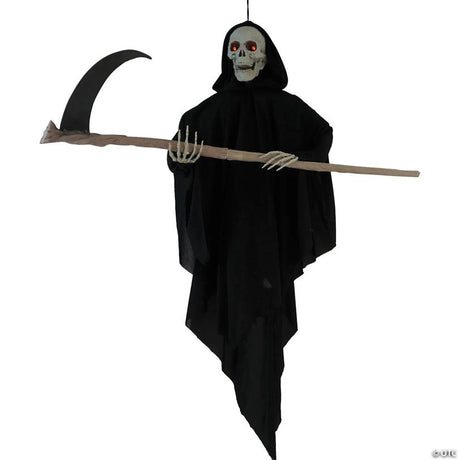 RADYAN Animated Reaper Prop with Glowing Eyes and Eerie Voice for Halloween Decor shown in a clear product image