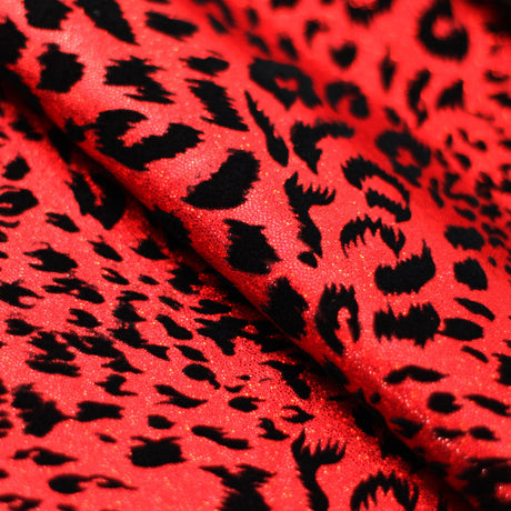 Stray Cat Nylon Spandex Fabric - Gold, Pink, Silver, Red Hologram Leopard Print, 58/60" Width (1 Yard)