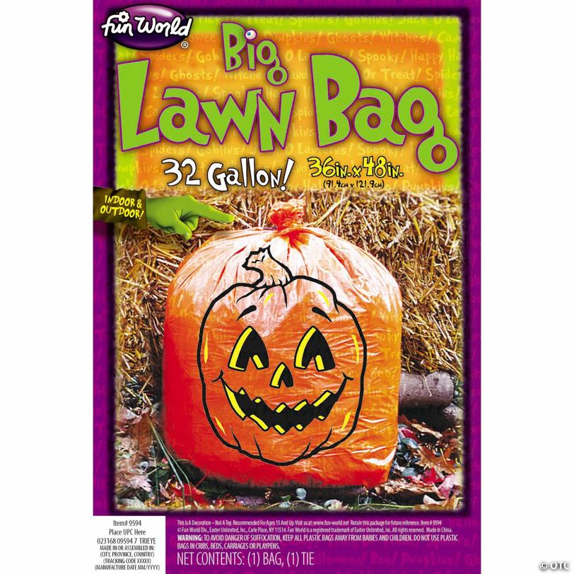 36" x 48" Orange Pumpkin Face Lawn Bag Halloween Decoration