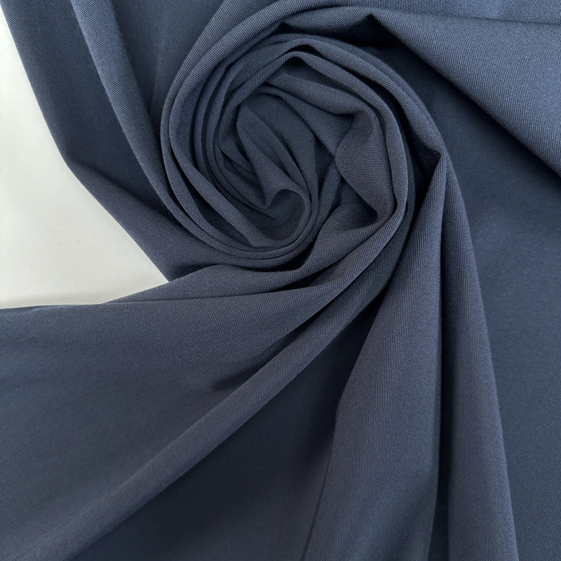 Blue Twill Polyester Viscose Elastane Double Weave