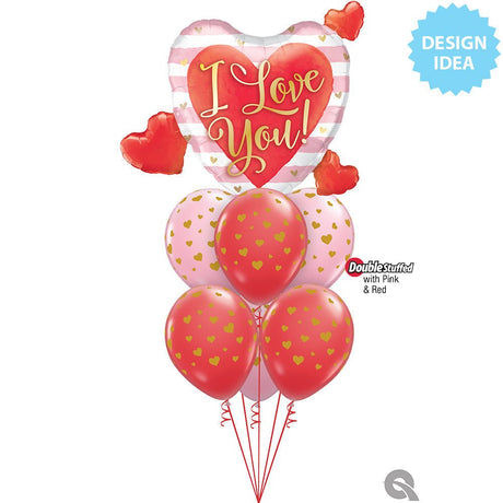 Foil Balloon I Love You Pink Stripes & Hearts