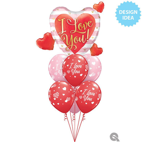 Foil Balloon I Love You Pink Stripes & Hearts