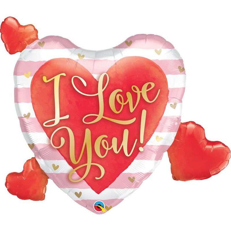 Foil Balloon I Love You Pink Stripes & Hearts