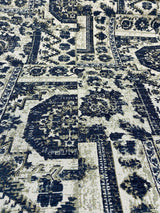 Romito Sapphire Navy Blue Chenille Fabric - Diamond Jacquard, Navy Blue/Beige/Gold Hint, 54" Width (1 Yard)