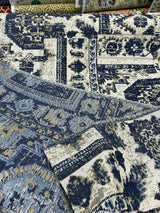 Romito Sapphire Navy Blue Chenille Fabric - Diamond Jacquard, Navy Blue/Beige/Gold Hint, 54" Width (1 Yard)