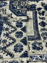 Romito Sapphire Navy Blue Chenille Fabric - Diamond Jacquard, Navy Blue/Beige/Gold Hint, 54" Width (1 Yard)
