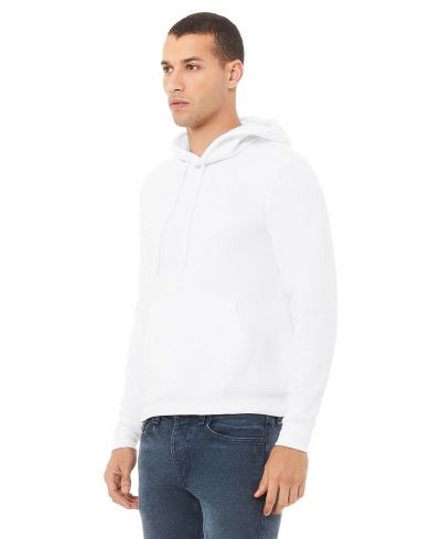 Bella Canvas 3719 Cotton Fleece Hoodie Fabric - White, Unisex Pullover, Kangaroo Pocket, Ribbed Cuffs, White Cord Drawstring (1 Unit)