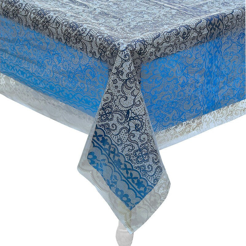 White Lace-Printed & Light Pink Rectangle Disposable Plastic Tablecloth Kit - 2 Pc.