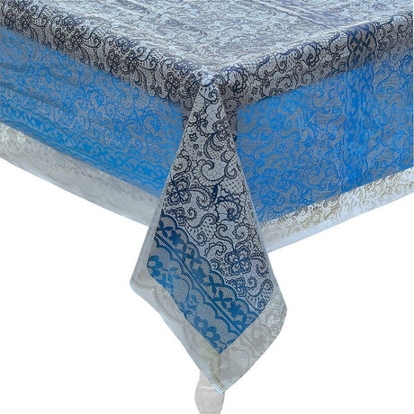 White Lace-Printed & Light Pink Rectangle Disposable Plastic Tablecloth Kit - 2 Pc.