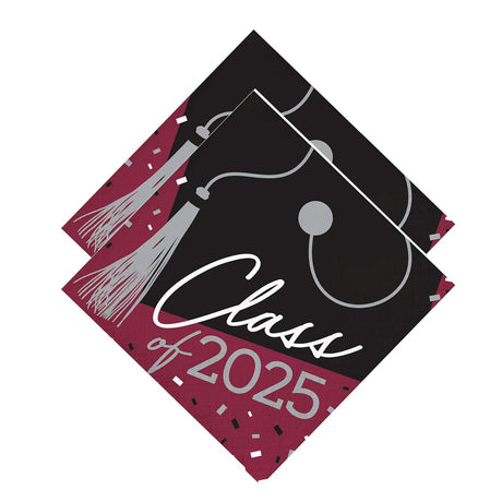 Creative Converting School Spirit Burgundy Class of 2025 Beverage Napkins – 108 Count