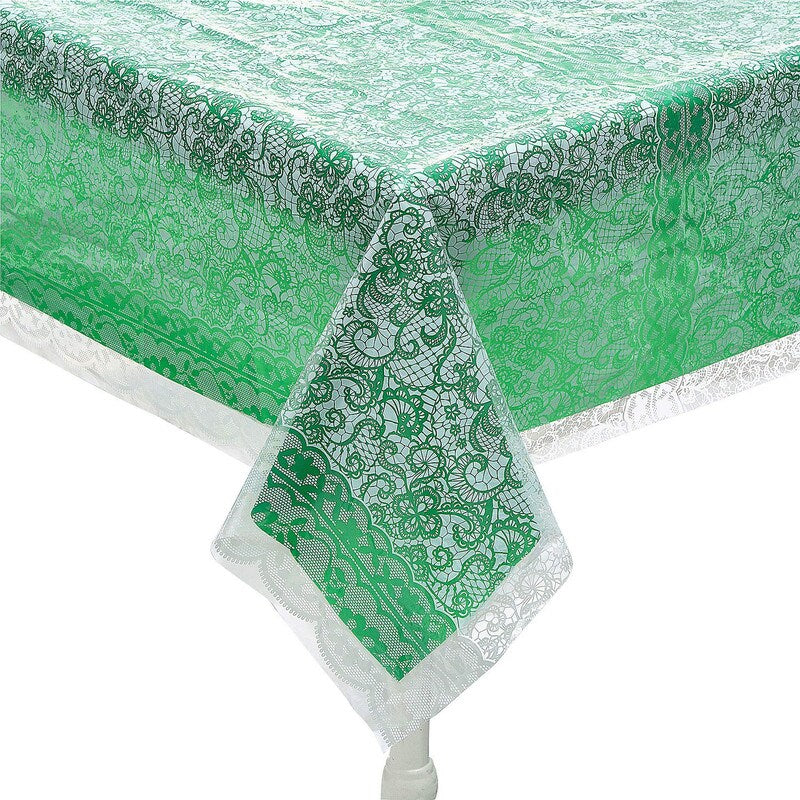 White Lace-Printed & Solid Color Rectangle Disposable Plastic Tablecloth Kit – Set of 2