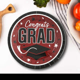 25 Count Burgundy Congrats Grad 9 Inch Paper Plates for Elegant Graduation Events