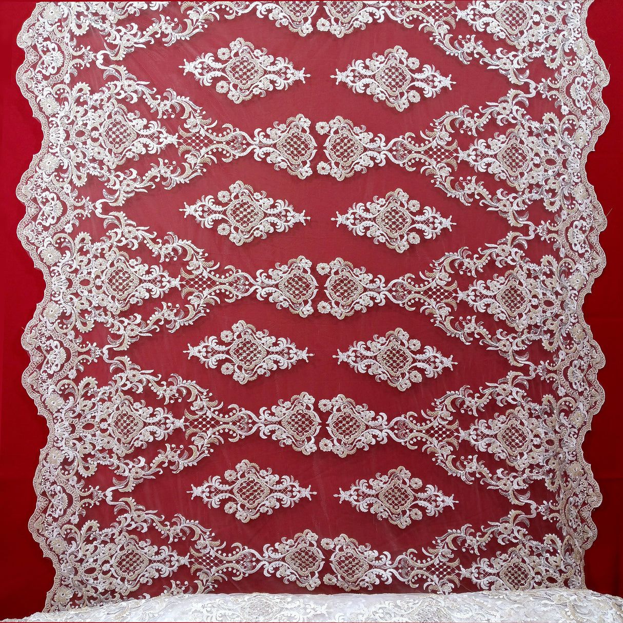 Beaded Lace Fabric on Polyester Net Mesh